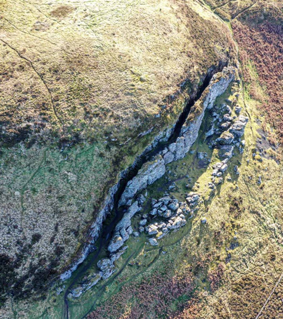 Birds eye view of the split rock of The Whangie