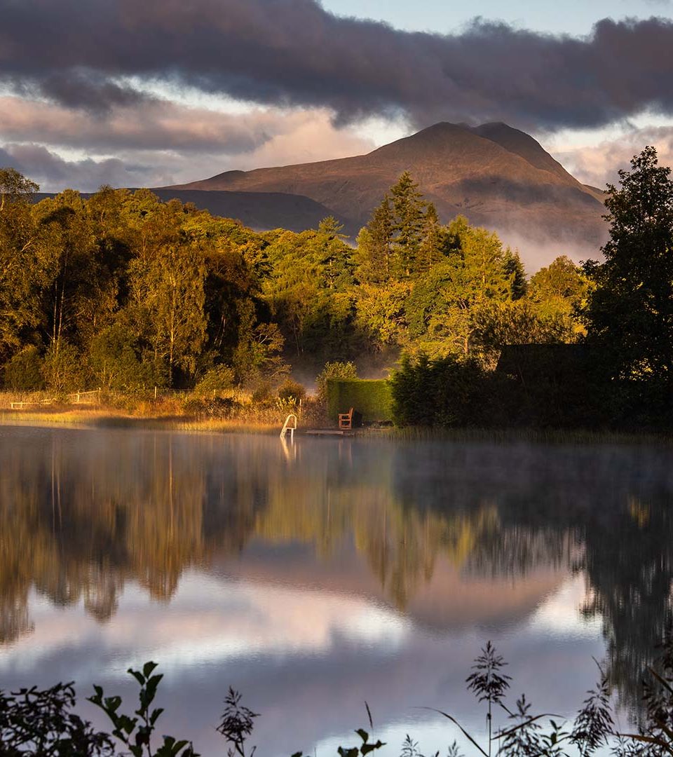 A view of Ben Lomond reflecting in the waters