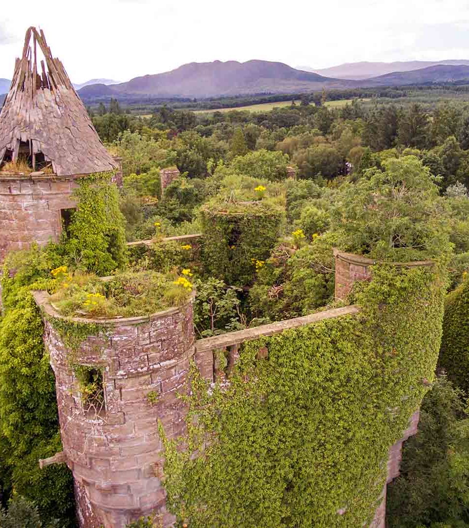 Buchanan Castle overgrown with plants and trees