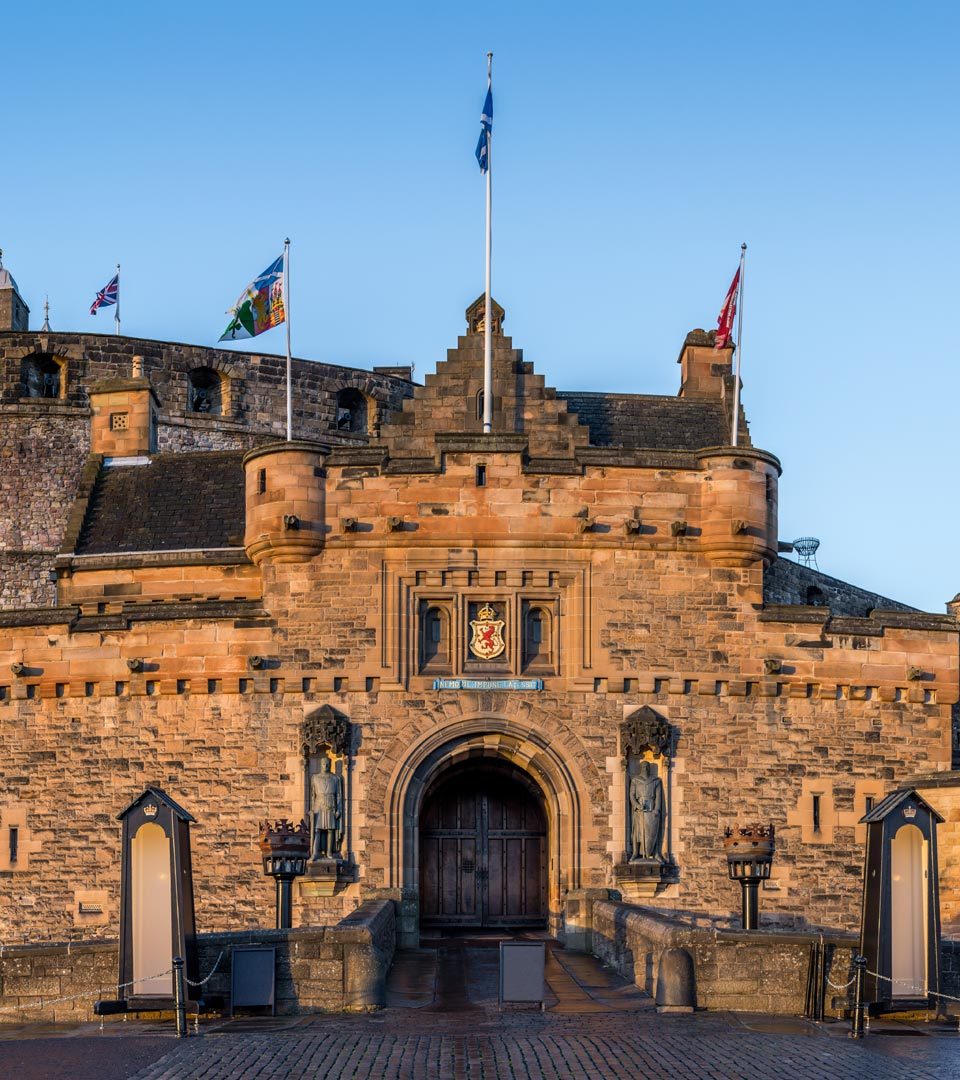 Entrance to Edinburgh Castle with blue skies