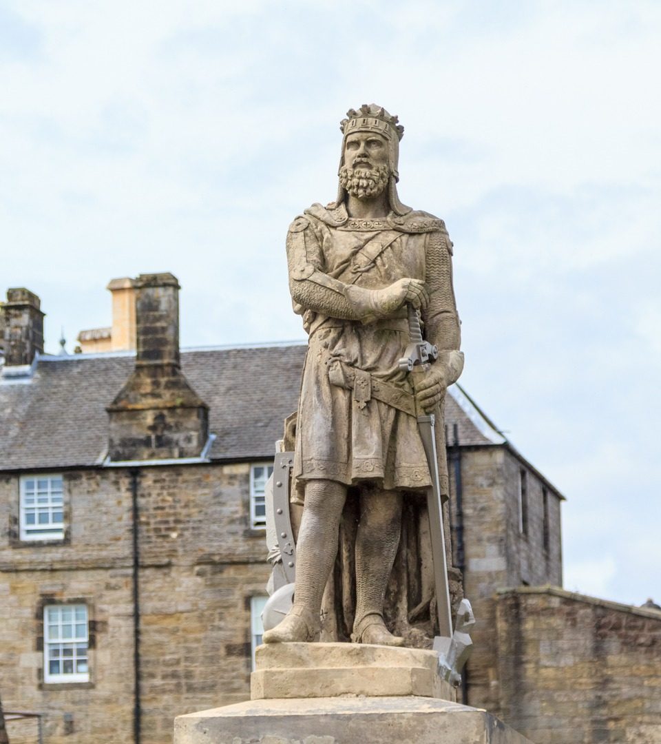 Robert the Bruce, king of Scots; stone statue in front of Stirling castle