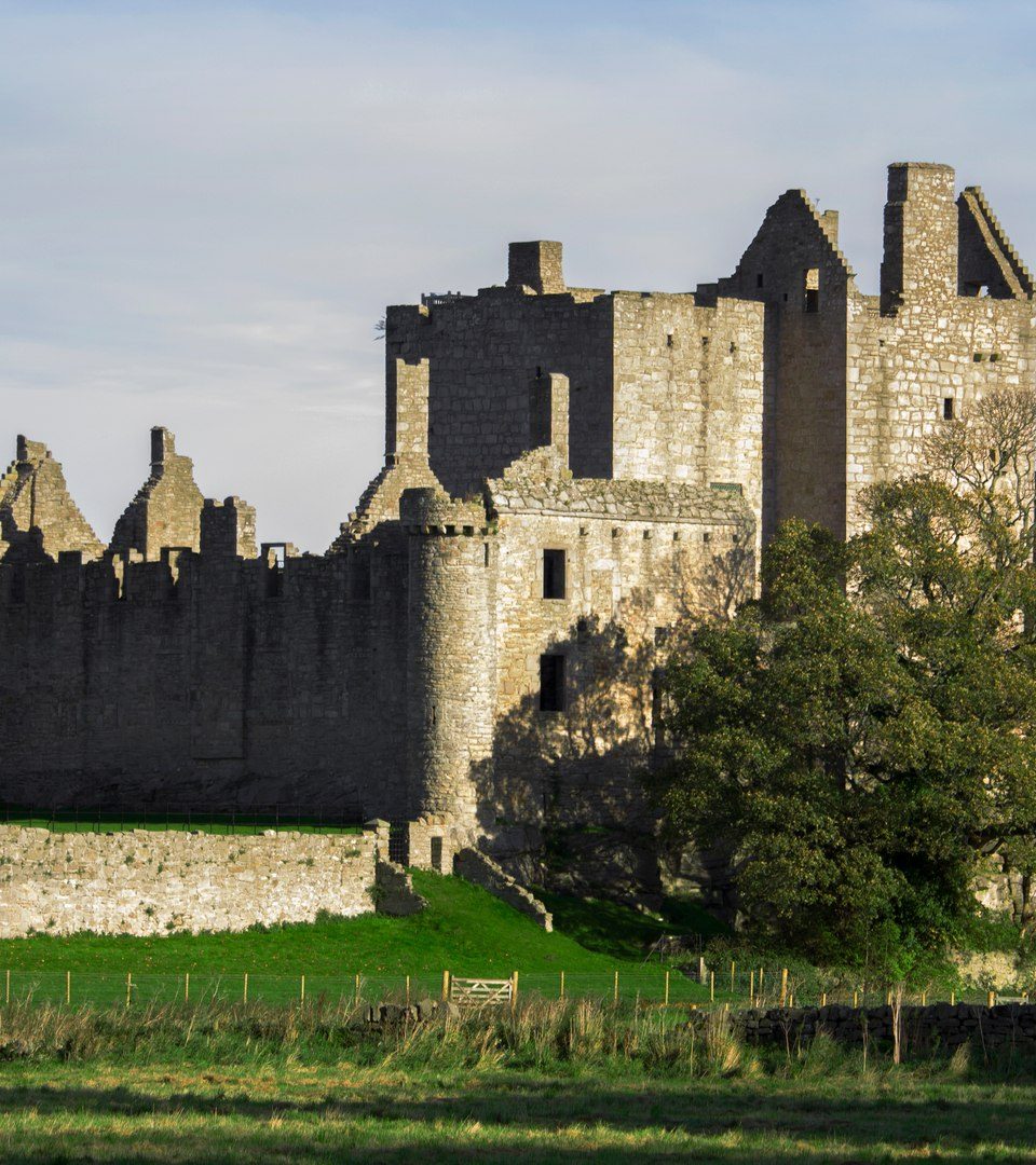 Distant view at Craigmillar Castle in Edinburgh, UK. This historical fortress has one of the best condition amongst others in Scotland.