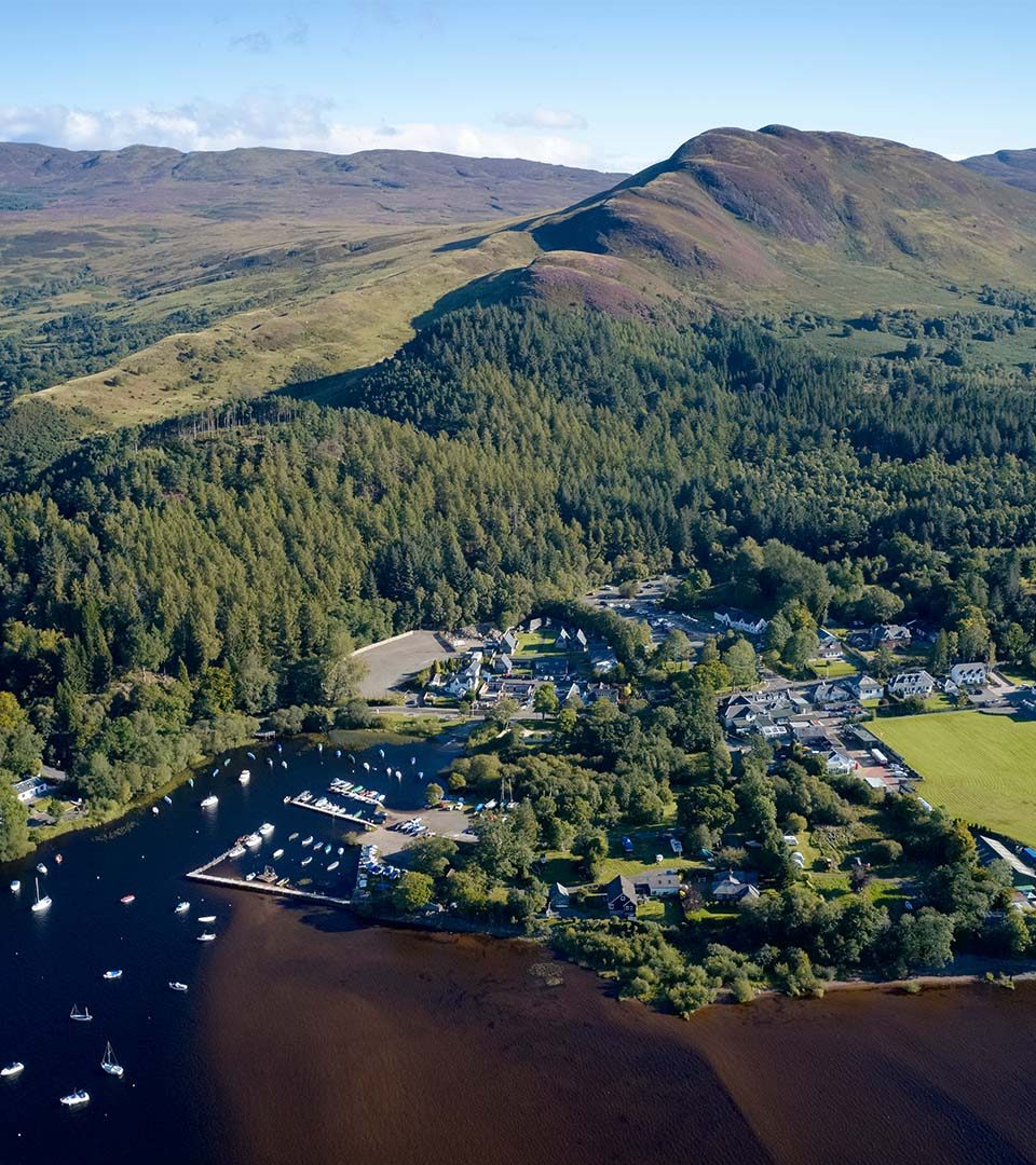 An aerial view of Balmaha