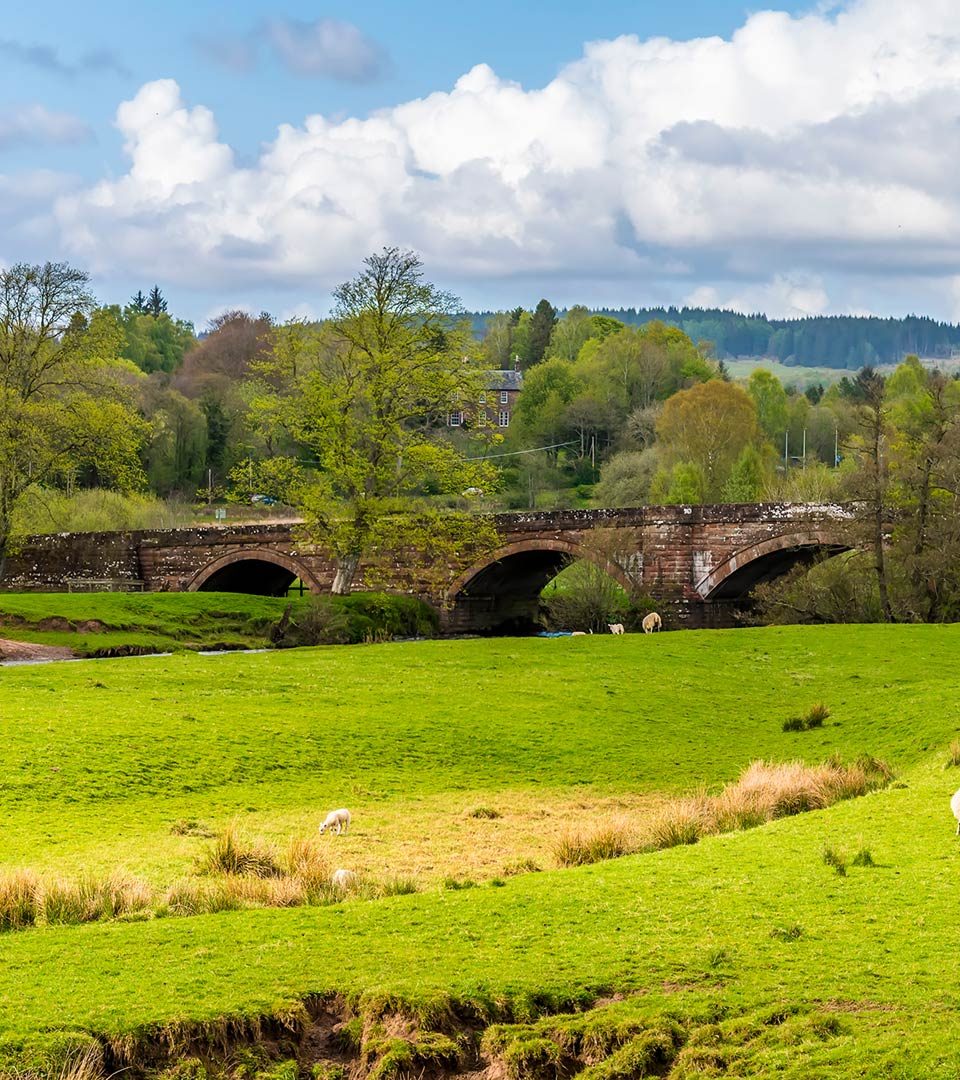 A panorama view towards the Drymen Bridge over Endrick Water