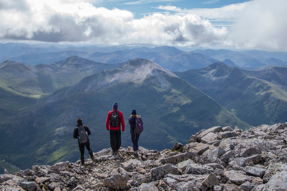 Fort William Scotland Aug 24th 2020. People enjoy the incredible views from the summit of Ben Nevis during good weather in Scotlan.