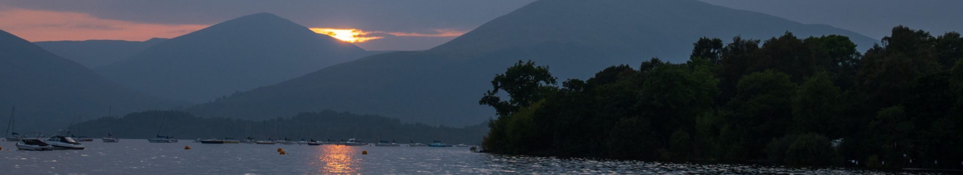 Loch Lomond at dusk, evening light over the water