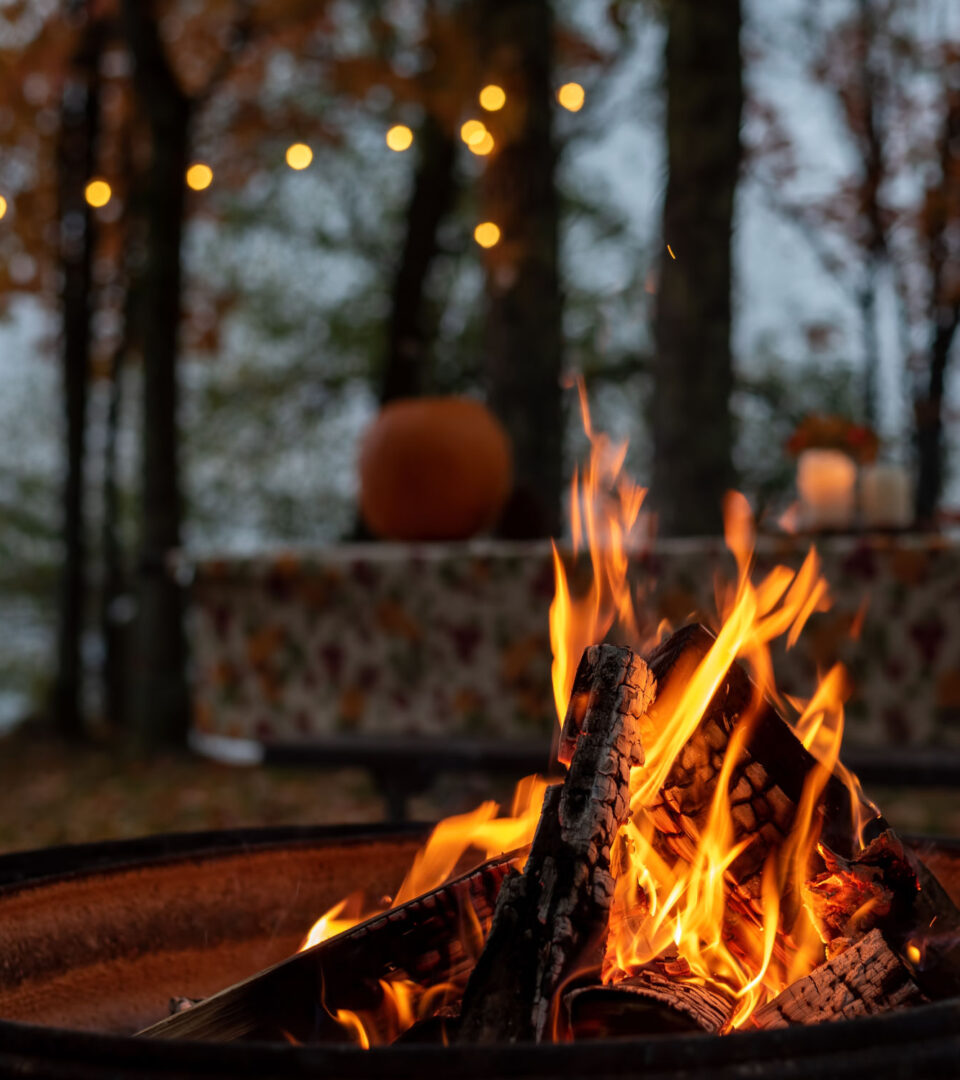 A winter camp fire by loch Lomond